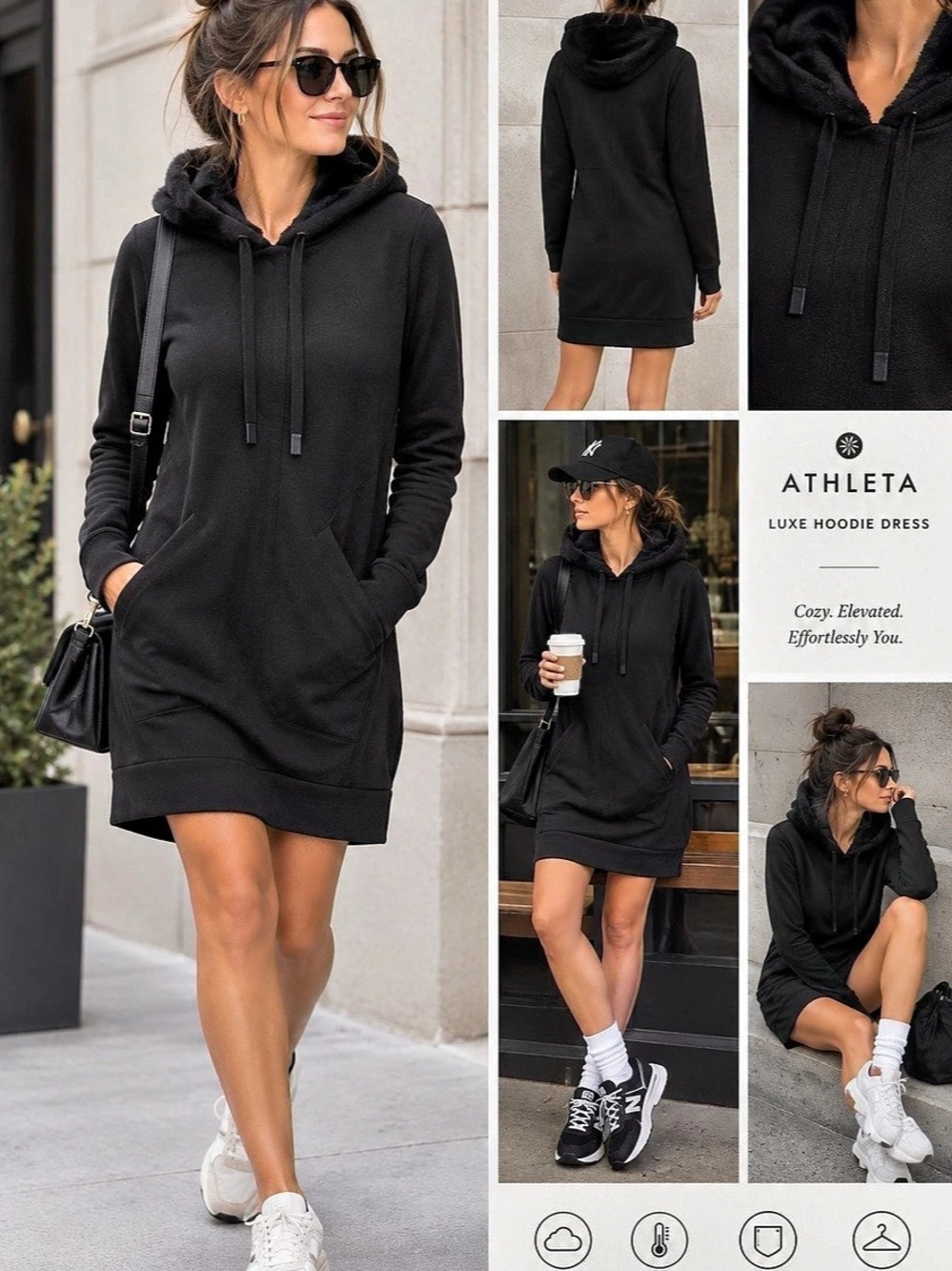 Athleta Triumph Luxe Shine Hoodie Dress Black - Size M